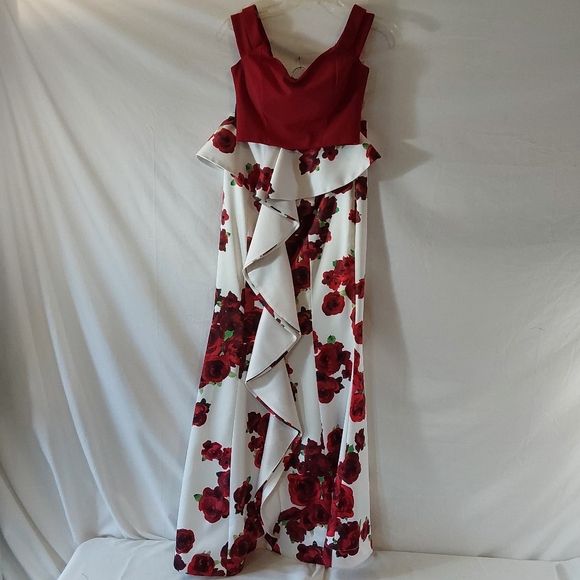 Social Code Off The Shoulder Floral Red Rose Mermaid Prom Dress Size 3 - Picture 9 of 16